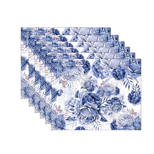 Kit Jogo Americano Rosas Azul - 6 Peças