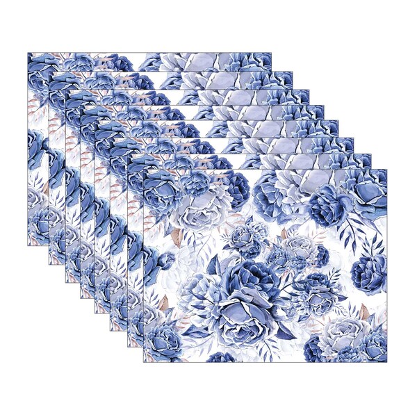 Kit Jogo Americano Rosas Azul - 8 Peças