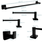 Kit Jogo Banheiro Preto Fosco Inox Suporte Quadrado Porta Toa