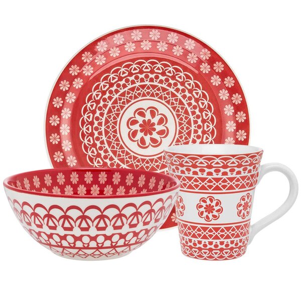 Kit Jogo Café Lanche Floreal Renda 3 Peças Oxford® Cerâmica