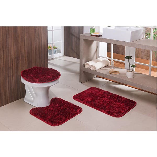 Kit Jogo De Banheiro 3 Peças Vermelho Shaggy Ornare Sultan | Leroy Merlin