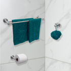 Kit Jogo De Banheiro Inox Escovado 6 Peças Toalheiro Duplo 60