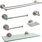 Kit Jogo De Banheiro Inox Escovado 6 Peças Toalheiro Duplo 60