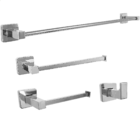 Kit Jogo De Banheiro Quadrado Inox Cromado Porta Toalha Banho