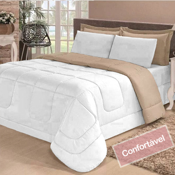Kit Jogo De Cama Casal Queen + Colcha 5 Pçs Aconchego Dupla F