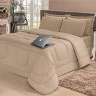 Kit Jogo De Cama Casal Queen Dupla Face 6 Pçs Bege Cotex