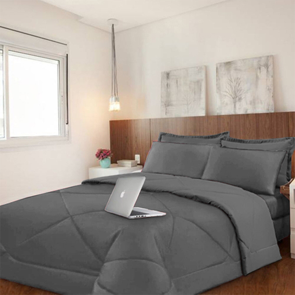 Kit Jogo De Cama Casal Queen Dupla Face 6 Pçs Cinza Casen