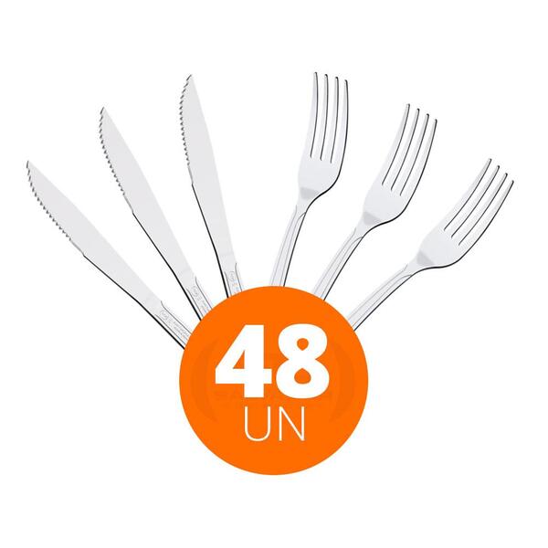 Kit - Jogo De Faca E Garfo Buzios 48 Peças Em Aço Inox Ibag -