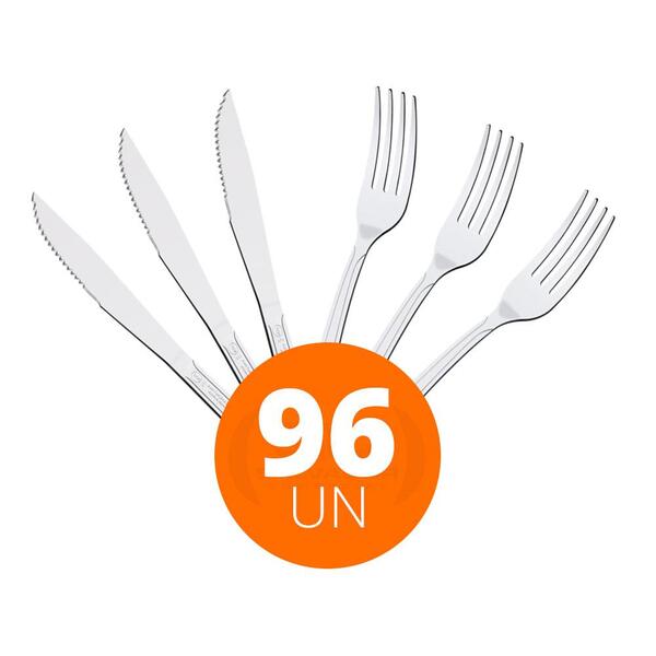Kit - Jogo De Faca E Garfo Buzios 96 Peças Em Aço Inox Ibag -