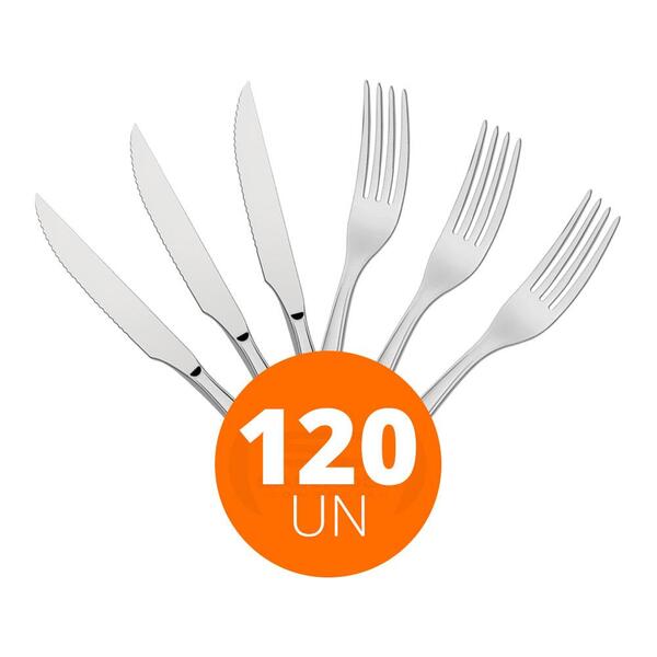Kit - Jogo De Faca E Garfo Luxo Laguna 120 Peças Em Aço Inox