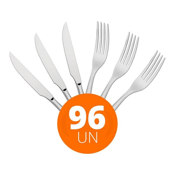 Kit - Jogo De Faca E Garfo Luxo Laguna 96 Peças Em Aço Inox I