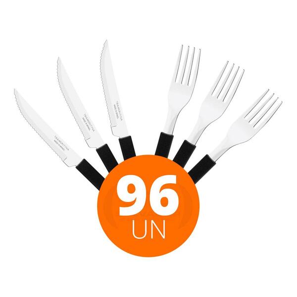 Kit - Jogo De Facas E Garfo Leme 96 Peças Em Aço Inox Cabo Pr