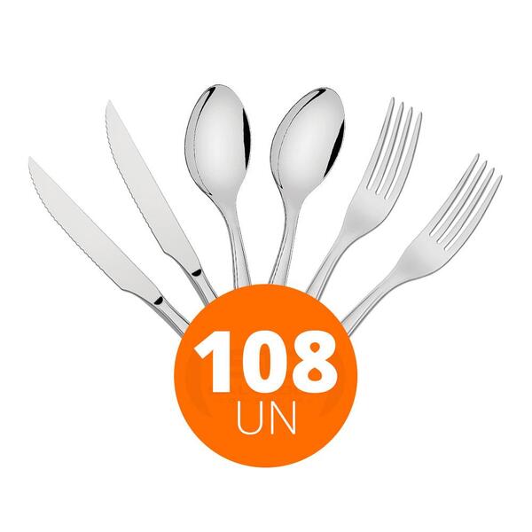 Kit - Jogo De Facas, Garfos E Colheres Luxo Laguna 108 Peças