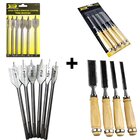 Kit Jogo De Formões 4 Peças E Jogo De Brocas Chata 6 Peças Pa