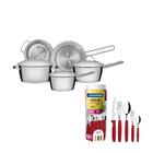Kit - Jogo De Panelas Allegra 5 Pçs Inox + Faqueiro 30pçs Ver