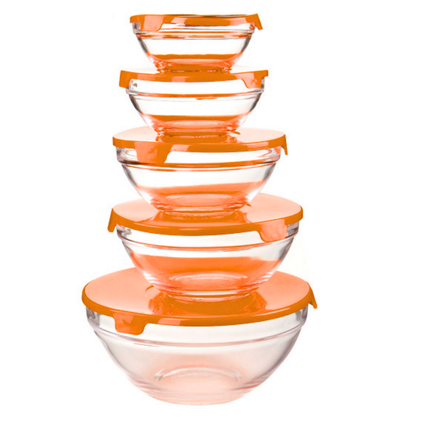 Kit Jogo De Potes 5 Tigelas Bowl Redondos Conjunto De Vidro L