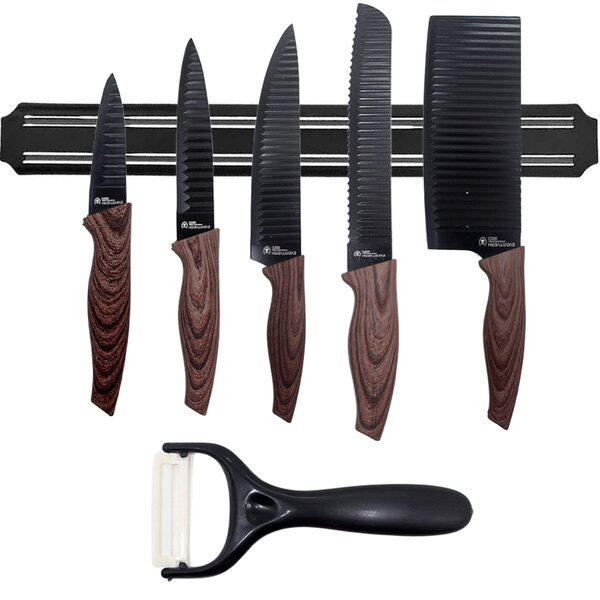 Kit Jogo Facas Conjunto Faqueiro 6 Peças Com Barra Magnética