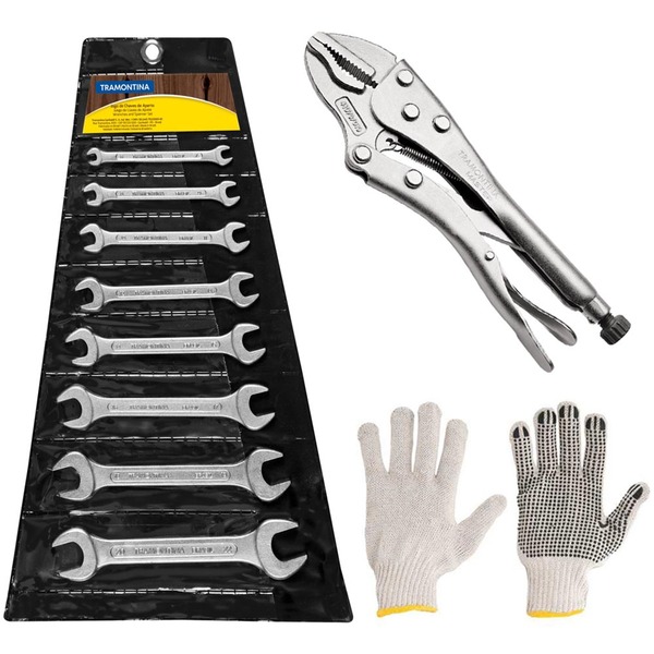 Kit Jogo Ferramentas De Chaves Fixas 8 Peças Mais Alicate De