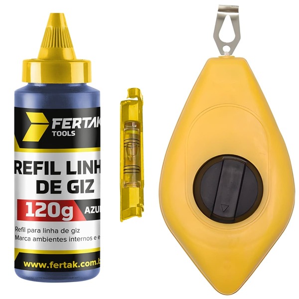 Kit Jogo Marcação Linha Giz 15m Azul Pedreiro Gesseiro Com Ní