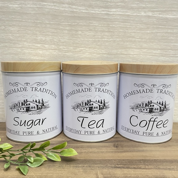 Kit Jogo Pote Lata Metal 3pçs Chá Café Açucar Branco Homemade