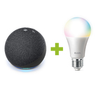 Kit Lâmpada LED Smart Bulbo Luz Branca 9W Wi-Fi Positivo Bivolt e Echo Dot 4ª Geração Smart Speaker Preto Alexa Amazon