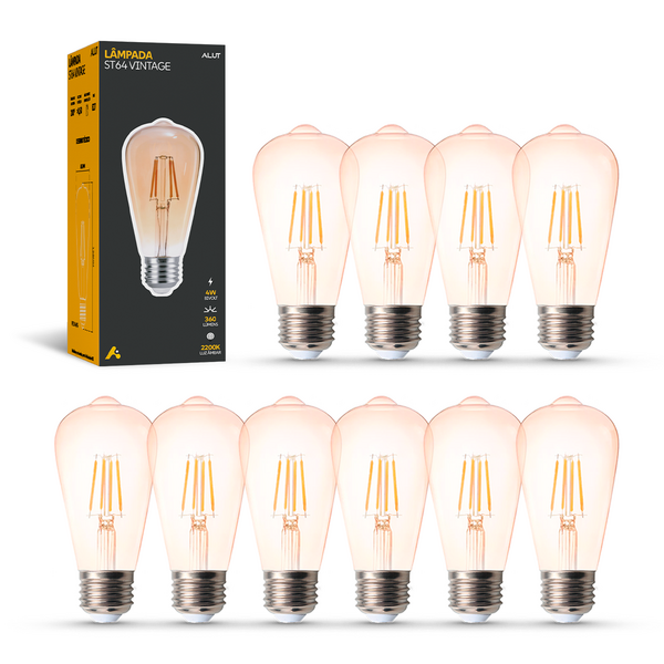Kit Lâmpadas Led Filamento St64 4w 2200k Branco Quente E27 110v