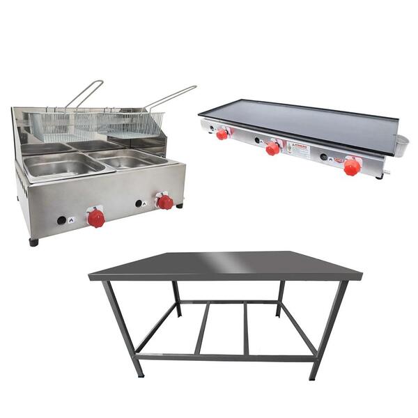 Kit Lanchonete Mesa De Manipulação 100x55cm + Fritadeira A Gá