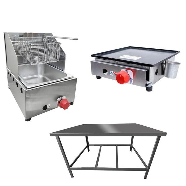 Kit Lanchonete Mesa De Manipulação 100x55cm + Fritadeira A Gá