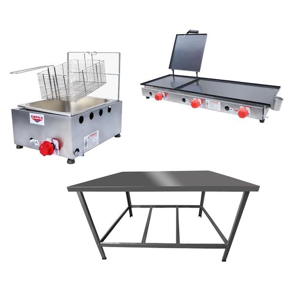 Kit Lanchonete Mesa De Manipulação 100x55cm + Fritadeira A Gá