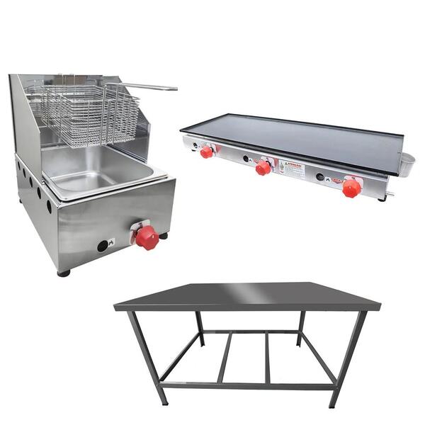 Kit Lanchonete Mesa De Manipulação 100x55cm + Fritadeira A Gá