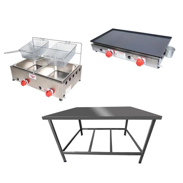 Kit Lanchonete Mesa De Manipulação 100x55cm + Fritadeira A Gá
