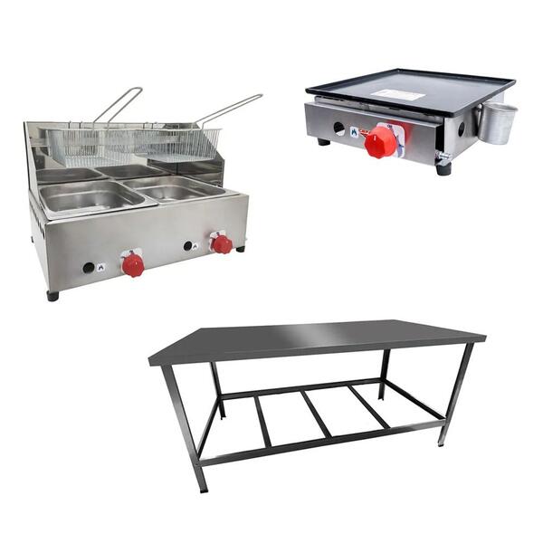 Kit Lanchonete Mesa De Manipulação 120x55cm + Fritadeira A Gá