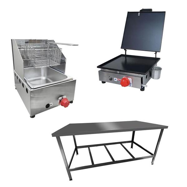 Kit Lanchonete Mesa De Manipulação 120x55cm + Fritadeira A Gá