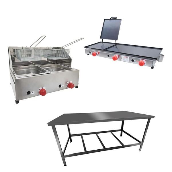 Kit Lanchonete Mesa De Manipulação 120x55cm + Fritadeira A Gá