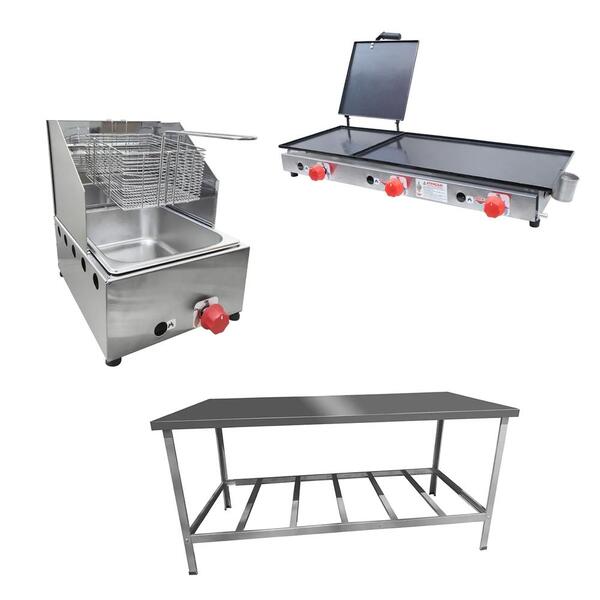 Kit Lanchonete Mesa De Manipulação 190x70cm + Fritadeira A Gá