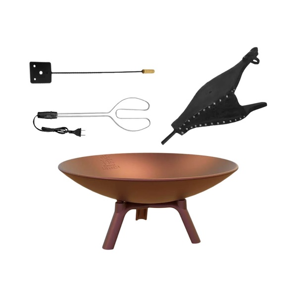 Kit Lareira Ferro Envelhecida Acendedor 110v Fole Espalhador