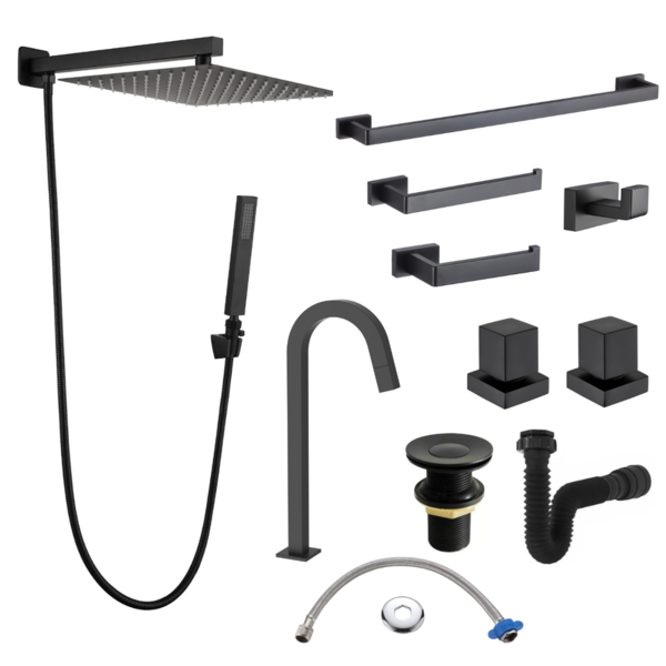 Kit Lavatório Acessórios Banheiro Completo Preto Premium