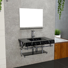 Kit Lavatório com Espelho em Vidro 52x80x50cm Preto VB2011 VBCristais