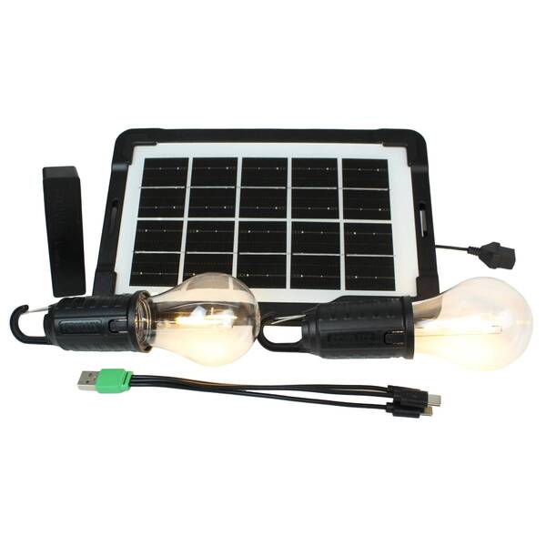 Kit LED Solar Portátil Foxlux com Painel Solar e 2 Lâmpadas L