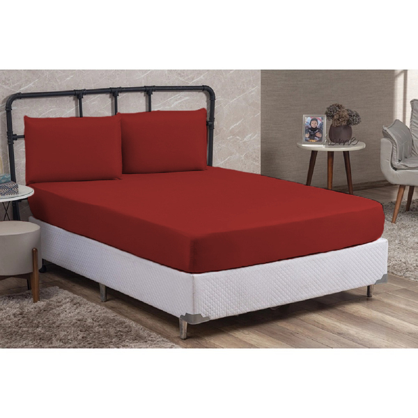 Kit Lençol Com Elástico Casal Queen 2 Pçs Vermelho Casen