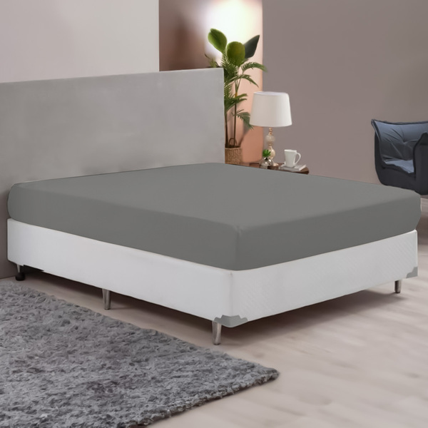 Kit Lençol De Baixo Casal 3 Pçs Com Elástico Casen Cinza