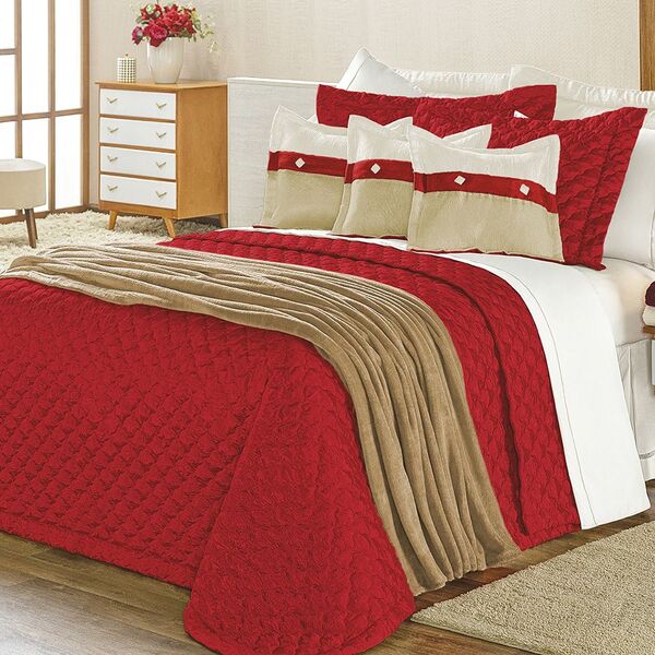 Kit Letícia Casal Queen 5 Peças Vermelho