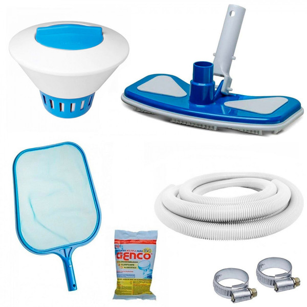 Kit Limpeza Com Mangueira 6m Aspirador Peneira Flutuador Grande Cloro Leroy Merlin