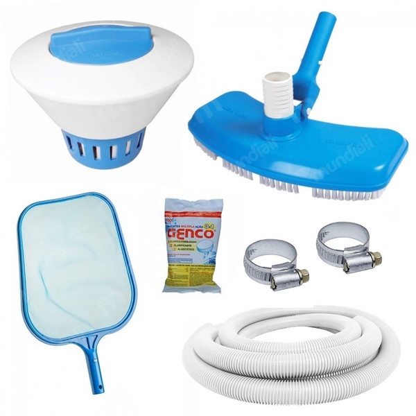 Kit Limpeza De Piscina Mangueira 6m Aspirador Peneira Flutuador Grande Cloro Leroy Merlin