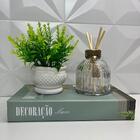 Kit Livro Decoração Luxo + Vaso Branco + Difusor De Vidro