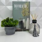 Kit Livro Decoração Luxo + Vaso Cinza + Difusor De Vidro