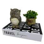 Kit Livro Decorativo, Coruja Cerâmica E Vaso Dourado