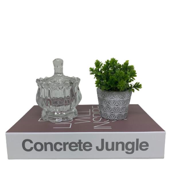 Kit Livro Decorativo, Potiche Luxo De Cristal E Vaso Cimento
