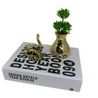 Kit Livro Decorativo, Vasinho Dourado E Elefante Cerâmico