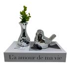 Kit Livro Decorativo, Vaso Prata 3d E Pássaro Cerâmico